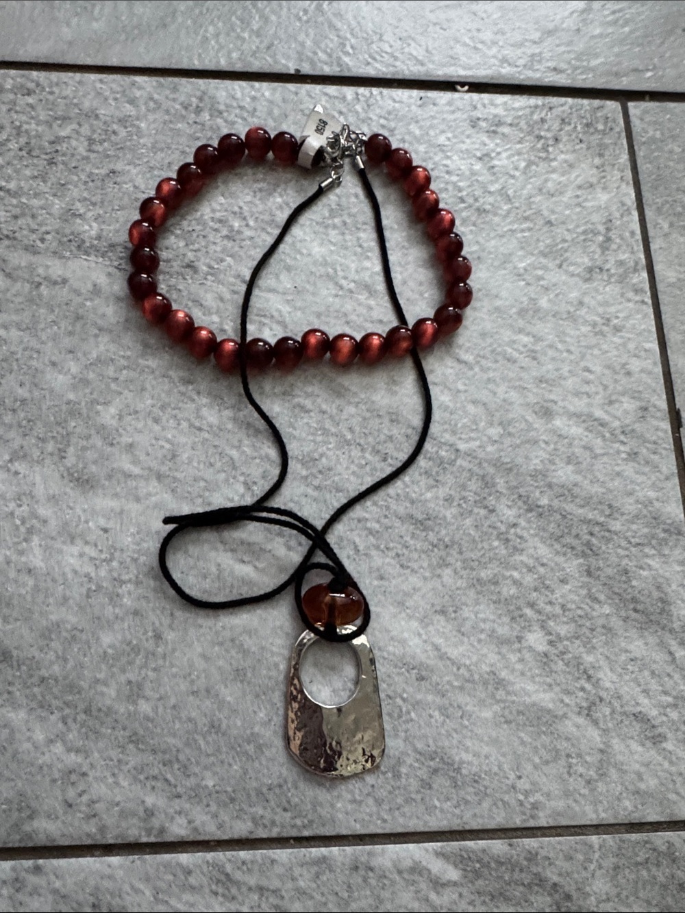 Amber Beaded Pendant Necklace Set